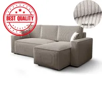 Ecksofa AMRO Schlafsofa mit Bettkasten CORD Stoff (Beige)