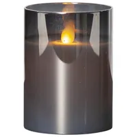 Star Trading Kerze M-Twinkle, Stumpenkerze, Schwarz, Rauchglas, LED, Timer, Warmweiß, Flackernd, 10 cm