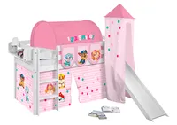Kinderbett JELLE 3054 weiß mit Turm, Rutsche & Vorhang Paw Patrol rosa Spielbett 200x90 cm