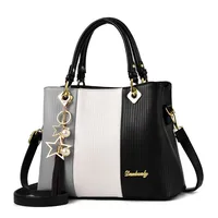 Damen Schultertasche Henkeltasche Stylish Verstellbarer Riemen Große Tote Bag Patchwork Satchel Umhängetasche Schwarz