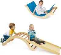 COSTWAY 4 in 1 Kinder Kletterleiter Set, Holz Kletterbogen Kletterdreieck mit umkehrbarer Rampe zum Klettern und Rutschen,Kleinkinderrutsche Leiter-Spielset für drinnen draußen