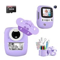 Lila Kinder Sofortbildkamera, Selfie-Digitalkamera mit 32GB TF-Karte, 6 Farbstiften, 1 Aufkleber und 2 Rollen Druckerpapier