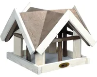 dobar Design-Vogelfutterhaus mit 4 Giebeln und "Antikfinish"-Optik, 37 x 37 x 30 cm, Kiefer, Weiß/Braun