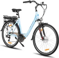 Hiland 28 Zoll Aluminium E-Bike für Damen und Herren, 250 Watt City Commuter E-Bike, 36V 7.8Ah abnehmbarer Akku mit Gepäckträger, Schutzbleche, Weiß