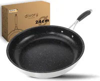 DIVORY Edelstahl Pfanne 24 cm Induktion I Antihaft beschichtete große Bratpfanne für alle Herdarten I Ergonomischer Griff, Spülmaschinen geeignet