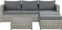 BELIANI Lounge Set Polyrattan Hellgrau 5-Sitzer Linksseitig mit 2 Ottomanen und Auflagen in Grau Klassisch Gartenausstattung Terrasse