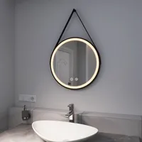 EMKE LED Badspiegel Rund 50 cm Durchmesser LED Spiegel Badezimmerspiegel mit Beleuchtung 3 Lichtfarbe 3000-6500K Kaltweiß Neutral Warmweiß Dimmbar Lichtspiegel mit Touchschalter IP44 Energiesparend (Schwarz Design)