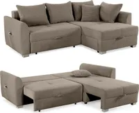 ECKSOFA mit Schlaffunktion und Bettkasten 236/160/81 cm, Ottomane beidseitig montierbar, Cord Braun Taupe / 15208