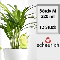 Scheurich Wasserspender Bördy M | 12 x Grün | 220ml Füllmenge | Bewässerungskugel klein mit Ton Fuß | Wasserspender Pflanzen und Blumen Terrakotta Stiel