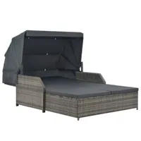 vidaXL 2-Personen-Sonnenliege mit Sonnendach Poly Rattan Grau