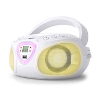 auna Roadie CD-Player - CD-Radio, tragbar, Boombox, LED-Beleuchtung, USB, MP3, UKW Radiotuner, Bluetooth, 2 x 1,5 Watt RMS, Netz & Batterie, weiß