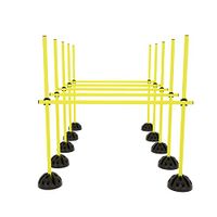 TRMLBE Sprungstangen-Set Trainingsstangen für konditionelles Training Sprungkraft, Dribbling und Beweglichkeit (15 Stangen - 100cm, 10 X-Standfüße, 10 Clips) - Gelb