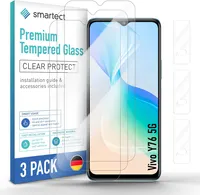 smartect Schutzglas Klar für Vivo Y76 5G, 3 x Front + 3 x Cam