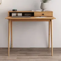Schreibtisch MALINA mit Aufsatz & Schublade aus Kiefer Massivholz, Eiche farben- Bürotisch mit Stauraum & konischen Beinen, Stabiler PC-Tisch aus robusten Materialien