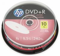 HP DVD+R DL 8,5GB, 240Min, 8x, Cakebox, 10 CDs, bedruckbar