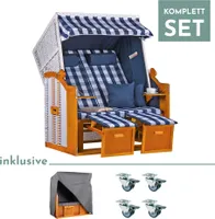 Strandkorb Baltic PE weiß Dessin Karo Blau-SET
