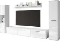 Minio, Wohnwand "Toga", 4-teilig, Wohnzimmer, Weisse matte / Weisse Hochglanz Farbe