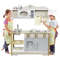 VA-Cerulean Kinderküche, Spielküche aus Holz, Küche Kinder, Holzküche Küchenzubehör mit Holz Zubehör Mikrowelle Spüle Spielzeugküche Kochset für Kinder, 65x24x85cm, Typ A