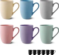 Cosumy Kaffeetassen 6er Set Modern Bunt Pastellfarben - Einzigartiges Streifenmuster - Matt Keramik - Mikrowellenfest - Spülmaschinenfest & Komfortabler Griff