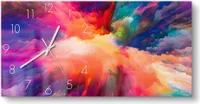 DEQORI Glasuhr 60x30 cm Zahlen 'Bunte Farbwolke' Wanduhr Glas Uhr Design leise