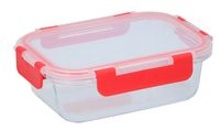 Alpina Vorratsdose - 620 Ml - Frischhaltedose - Aufbewahrung Küche - Glasbehälter mit Deckel - Geeignet für Gefrierschrank, Mikrowelle und Backofen - Transparent/ Rot