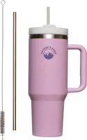 Quencher Tumbler 40oz Thermobecher in Lila mit Strohhalm und Henkel, 1180 ML Doppelwandiger Edelstahl Heiße Kalte Getränke Vakuum.