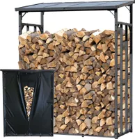 Metall Kaminholzregal Anthrazit 143 x 70 x 185 cm mit Wetterschutz Kaminholzunterstand 1,8 m³ / 2,5 SRM Kaminholzlager Stapelhilfe Aussen