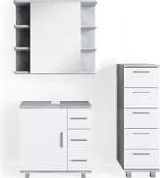 Vicco Badmöbel-Set Ilias, 3 Teile, mit Midischrank, Beton/Weiß