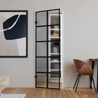 Loft Glastür Komplettset Klarglas mit Beschlag in schwarz matt Griff eckig 834 x 1972 mm Schloss unverschließbar ESG Sicherheitsglas 8mm, Zimmertüren