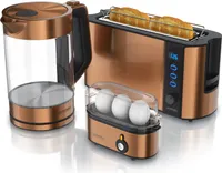Arendo Frühstücks-Set in Kupfer Optik, Wasserkocher + Eierkocher + Toaster
