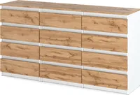 Kommode / Sideboard mit 12 Schubladen (8+4) - H92cm B180cm T33cm, Weiß matt / Wotan Eiche