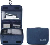 Kulturbeutel für Reisen, hängende Reisetasche, mehrere Fächer zur Organisation persönlicher Gegenstände, Haken zum Aufhängen, Damen,Herren , navy blau
