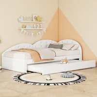 Flieks Polsterbett Schlafsofa 90x200cm mit Ausziehbett, Kinderbett Jugendbett Sofabett mit Lattenrost, Tagesbett Gästebett Einzelbett, PU, Weiß