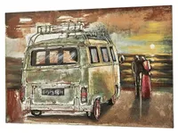 Kobolo Wandbild Wanddeko Metallbild 3D-Bild - Sunset Bully - 108x72 cm - Car Auto Sonnenuntergang Paar Panorama Vintage Modern Wohnzimmer Flur Zimmer
