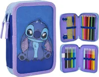 Stitch Federmäppchen mit 3 Fächern, Blau, 12,5 x 4,5 x 19,5 cm