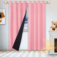 Verdunkelungsvorhang Thermo Vorhang Winddicht Kälteschutz Vorhänge mit Ösen Gardinen Raumteiler, Rosa, 132x213cm