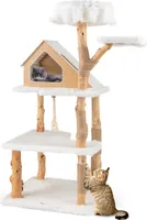 COSTWAY Kratzbaum 150cm hoch Holz, Katzenbaum mit 2 Liegeplätzen, Höhle, Kratzsäulen, Sisalseil und Plüsch, Katzenmöbel Kletterbaum für Katzen