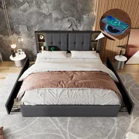Łóżko tapicerowane 160x200 cm z funkcją ładowania bezprzewodowego, USB-C i 4 szufladami, kolor szary lniany, ze stelażem listwowym (bez materaca)