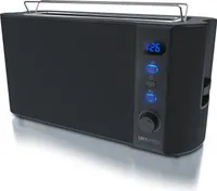 Arendo Toaster, 1 langer Schlitz, für 2 Scheiben, 1000 W, Langschlitz, Brötchenaufsatz, Wärmeisolierendes Gehäuse, Display, schwarz