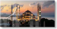 DEQORI Glasuhr 60x30 cm Zahlen 'Mondsichel über Moschee' Wanduhr Glas Uhr Design leise
