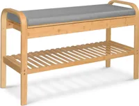 Półka na Buty Szafka Stojak Regał z Siedziskiem Bambusowa 90x55x33 Szara