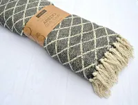 Narzuta bawełniana z frędzlami, styl boho Aredo 150x200cm ciemnoszara 07-5
