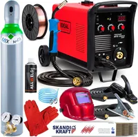 Tecno MIG 200/2 MMA - 200A Schutzgasschweißgerät MIG MAG und MMA mit Fahrwerk, Induktivität, Lötschweißen und Fülldraht - Set Professional-Plus