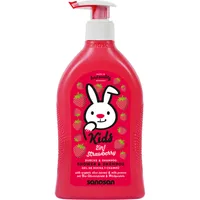 sanosan 2in1 Dusche & Shampoo Erdbeere für Kinder & Baby 6x 400 ml - Duschgel & Haarshampoo mit Bio Olivenextrakt