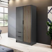 2-türig Kleiderschrank mit Lamellen Polly 105 cm Schrank Garderobenschrank mit Schubladen, Farbe: Graphit