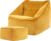 icon Riesen Sitzsack Sessel Bean Bag Natalia mit Hocker, Gelb, Plüsch XXL Sitzsack Erwachsene mit Füllung Für Das Wohnzimmer, Riesensitzsack Sofa XXL - Hergestellt in Deutschland