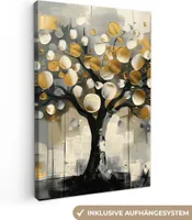 MuchoWow® - Leinwandbilder - Baum - Abstrakt - Beige - Gold - Schwarz, Wandbild, Wanddeko Bilder Wohnzimmer, 80x120 cm