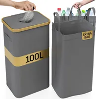 100L Pfandflaschen Sammelbehälter, Flaschensammler mit Tragetasche, Pfandflaschen Aufbewahrung mit Loch, Recycling Behälter - Deco Haus grau
