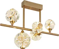 LED Deckenleuchte, gold, Kristalle, L 61 cm