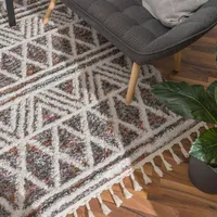 TT Home Wohnzimmer Schlafzimmer Teppich Hochflor Fransen Geometrisches Skandi Design Größe 60x100 cm